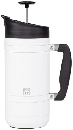 BruTrek® by Planetary Design Basecamp Coffee Press - Double Wall Vacuum Insulated Stainless Steel - Bru-Stop Technology, No Grounds in Coffee, No Spill Lid (Snowflake White, 48 fl.oz)