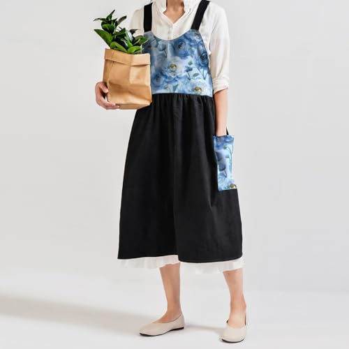 Uaussi Cotton Linen Apron Cross Back Work Apron for Women with Pockets Pinafore Dress X Cross Halter Apron for Chef Gardening - Image 6