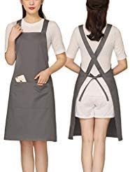 NEWGEM 100% Cotton Cross Back Apron for Women with 2 Pockets - Adjustable Button Straps Pinafore, No Neck Pain Kitchen Chef Apron for Kitchen Chef, Home Cook (Gray) by NEWGEM