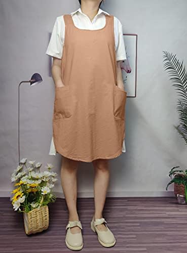 Cotton Cross Back Aprons Solid Color Cooking Kitchen Garden Smock for Women Girls with Pockets - Image 6