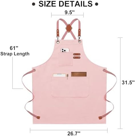 ZOMAO Chef Apron for Women Men with Large Pockets, Cotton Canvas Cross Back Waterproof Work Aprons for Kitchen Cooking Bib - Image 7