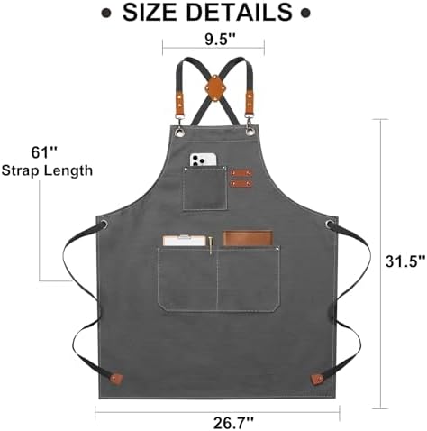 ZOMAO Chef Apron for Women Men with Large Pockets, Cotton Canvas Cross Back Waterproof Work Aprons for Kitchen Cooking Bib - Image 7