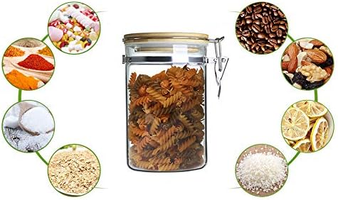 Glass Storage Jar with wooden Locking Clamp, Coffee Bean & Kitchen Food Container, Glass Sourdough Starter Jar (2PACK 35 OZ)