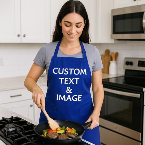 Custom Apron Women Men with Pockets Personalized Name Logo Cooking Aprons | Customizable Full Length Cotton Twill, Add Any Text Photo or Business Logo, Two Deep Pockets, 14 Colorways - Image 6