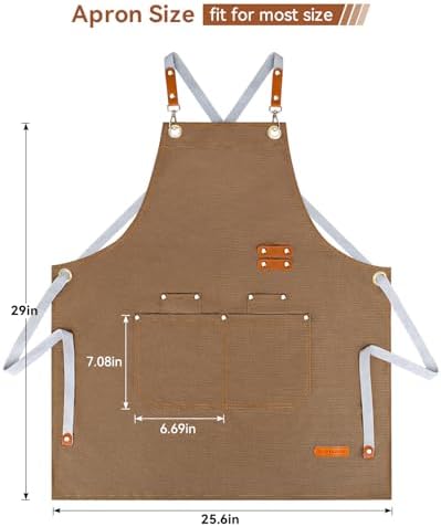 Teskyer Canvas Kitchen Apron with 4 Pockets | Cross Back or Adjustable Strap Design, 4 Utility Pockets, Water & Oil Resistant Fabric for Cooking Gardening & Crafts - Image 7