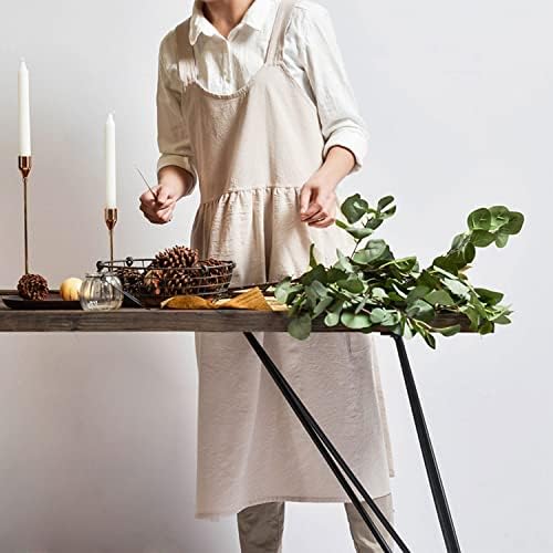 Uaussi Cotton Linen Apron Cross Back Work Apron for Women with Pockets Pinafore Dress X Cross Halter Apron for Chef Gardening - Image 7