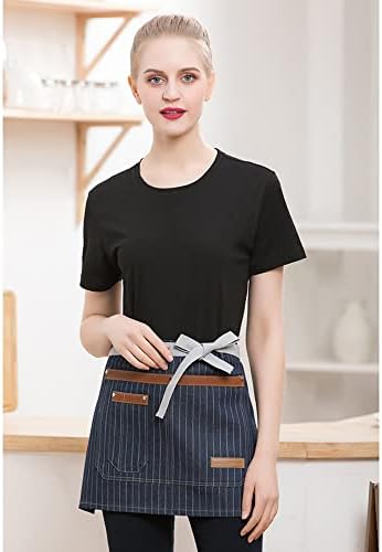 TOPTIE Denim Half Waist Apron with Pockets for Server Waiter Waitress | 100% cotton denim aprons, breathable, durable, large front pockets, adjustable ties, for restaurant kitchen bar, unisex - Image 6