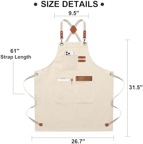 ZOMAO Chef Apron for Women Men with Large Pockets, Cotton Canvas Cross Back Waterproof Work Aprons for Kitchen Cooking Bib - Image 7