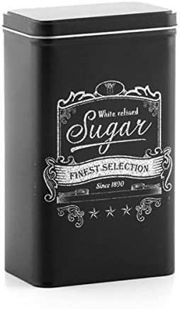 Out of the Blue Set Of 3 Black Rectangular Tin Finest Selection Coffee Tea Sugar, Alloy, 9x11x19 cm