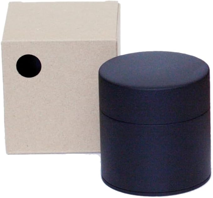 Lacquer-Coated Matcha Tea Sifter Canister with Bamboo Paddle : Matte Black, Japan