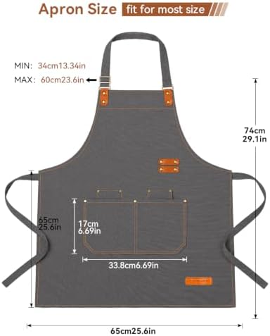 Teskyer Canvas Kitchen Apron with 4 Pockets | Cross Back or Adjustable Strap Design, 4 Utility Pockets, Water & Oil Resistant Fabric for Cooking Gardening & Crafts - Image 7