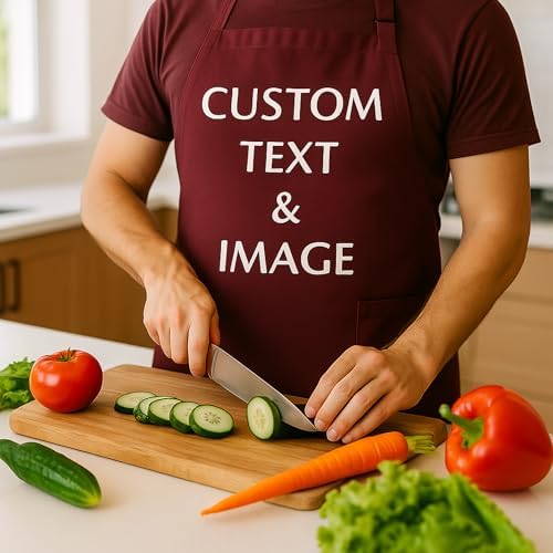 Custom Apron Women Men with Pockets Personalized Name Logo Cooking Aprons | Customizable Full Length Cotton Twill, Add Any Text Photo or Business Logo, Two Deep Pockets, 14 Colorways - Image 6