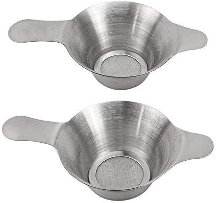 AUEAR, 2 Pack Different Size Stainless Steel Mini Strainer Fine Mesh Tea Funnel Coffee Filter with Double Handles