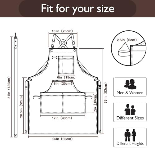 Kitchen Apron, Work Apron, Canvas Apron, Brown | Multiple Pockets, Gardening, Painting, BBQ, Carpenter, Sizes M to XXL - Image 5