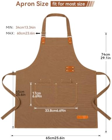 Teskyer Canvas Kitchen Apron with 4 Pockets | Cross Back or Adjustable Strap Design, 4 Utility Pockets, Water & Oil Resistant Fabric for Cooking Gardening & Crafts - Image 7