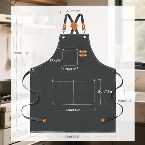 Chef Aprons for Men Women with Large Pockets Heavy Duty Cotton Canvas Cross Back Apron - Image 7