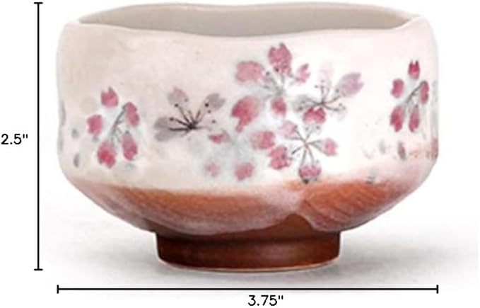 Happy Sales HSMB-SKFL3, Authentic Japanese Traditional Tea Ceremony Matcha Bowl Chawan Handcrafted in Japan, Pink Sakura Flower