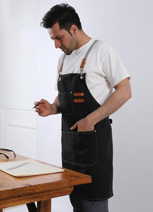 Chef Apron Bib Apron with 2 Large Pockets Adjustable Neck Strap Kitchen Apron Cooking Apron Stripes Baking Apron - Image 6