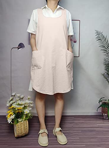 Cotton Cross Back Aprons Solid Color Cooking Kitchen Garden Smock for Women Girls with Pockets - Image 6