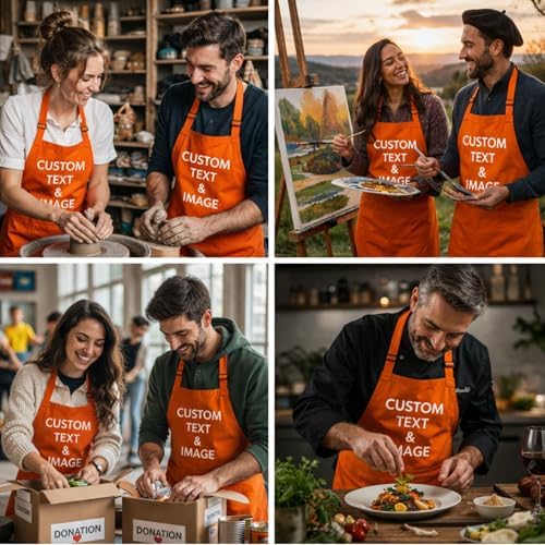 Custom Apron Women Men with Pockets Personalized Name Logo Cooking Aprons | Customizable Full Length Cotton Twill, Add Any Text Photo or Business Logo, Two Deep Pockets, 14 Colorways - Image 6