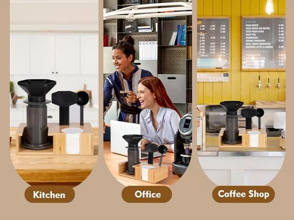 RECAPS Compact Bamboo Storage Organizer Stand Holder Compatible with AeroPress Original/Clear Coffee Maker, Spill-Resistant Coffee Caddy with Non-Slip Pads & Accessory Slots (Fit 64mm Filters)