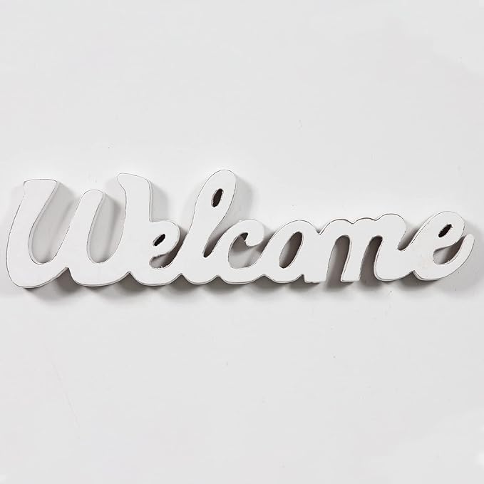 Rustic Wooden Outdoor Welcome Sign for Front Door 15", Wall Hanging White Letter Sign, Farmhouse Entryway Decor for Table, Christmas Signs for Home Decor Living Room Wedding Thanksgiving
