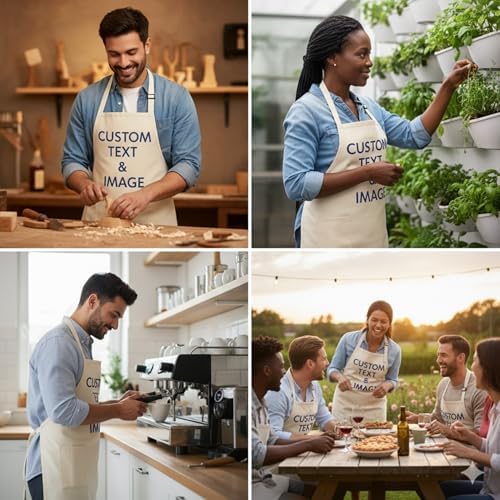 Custom Apron Women Men with Pockets Personalized Name Logo Cooking Aprons | Customizable Full Length Cotton Twill, Add Any Text Photo or Business Logo, Two Deep Pockets, 14 Colorways - Image 6
