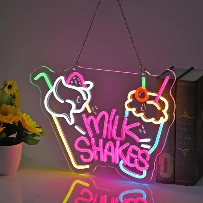 Milk Shakes Neon Sign, Milkshake LED Light, Ice Cream Shop Frozen Yogurt Bar Bubble Tea Store Neon Light for Bar Coffee Shop Decor