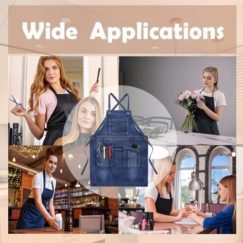 Denim Apron with Big Pockets Adjustable Cooking Apron Jean for Hair Stylist Gardening Craftsmen Barista Hairdresser - Image 7