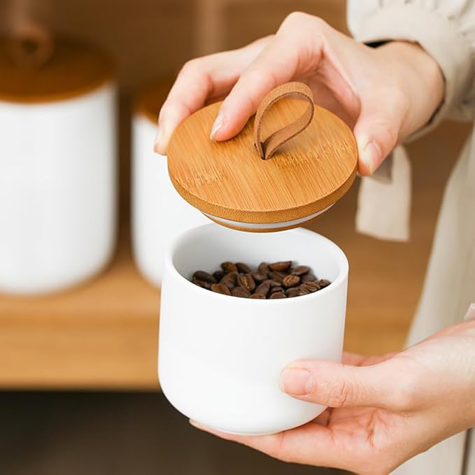 MilkyWay Ceramic Food Storage Jar, Storage Canisters with Airtight Seal Bamboo Lid Modern Design Seal Damp-Proof Kitchen Jar for Coffee, Tea, Spice and More (Black 800ml)