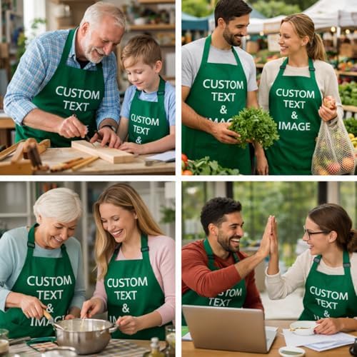 Custom Apron Women Men with Pockets Personalized Name Logo Cooking Aprons | Customizable Full Length Cotton Twill, Add Any Text Photo or Business Logo, Two Deep Pockets, 14 Colorways - Image 6