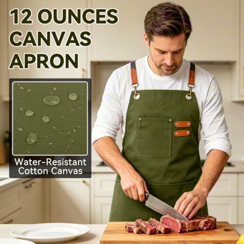 NLUS Chef Aprons for Men Women with 4 Pockets, Water Repellent Cotton Canvas Cross Back Apron - Image 7