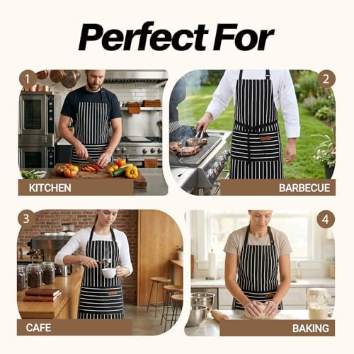 2Pack Adjustable Kitchen Apron for Women Men with 2 Pockets,Cotton-Polyester Blend Bib Aprons for Cooking,Baking - Image 7