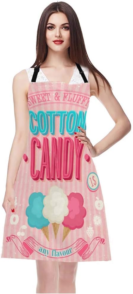 WONDERTIFY Cartoon Candy Apron,Sweet and Colorful Candy Pink Background Bib Apron with Adjustable Neck for Men Women,Suitable for Home Kitchen Cooking Waitress Chef Grill Bistro Baking Apron