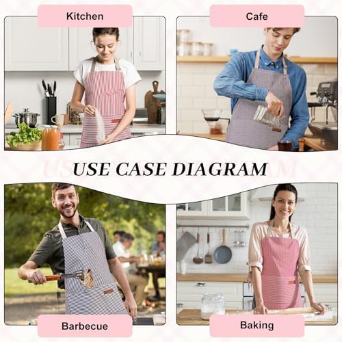 2Pack Adjustable Kitchen Apron for Women Men with 2 Pockets,Cotton-Polyester Blend Bib Aprons for Cooking,Baking - Image 7