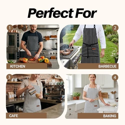 2Pack Adjustable Kitchen Apron for Women Men with 2 Pockets,Cotton-Polyester Blend Bib Aprons for Cooking,Baking - Image 7