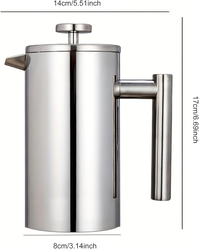 Enfmay 350ml French Press Coffee Maker, 304 Stainless Steel Double Wall Insulated Coffee Maker Pot, Triple Filtration System for Optimal Brew, Ideal for Home, Office, Camping (Sliver, 12 oz)