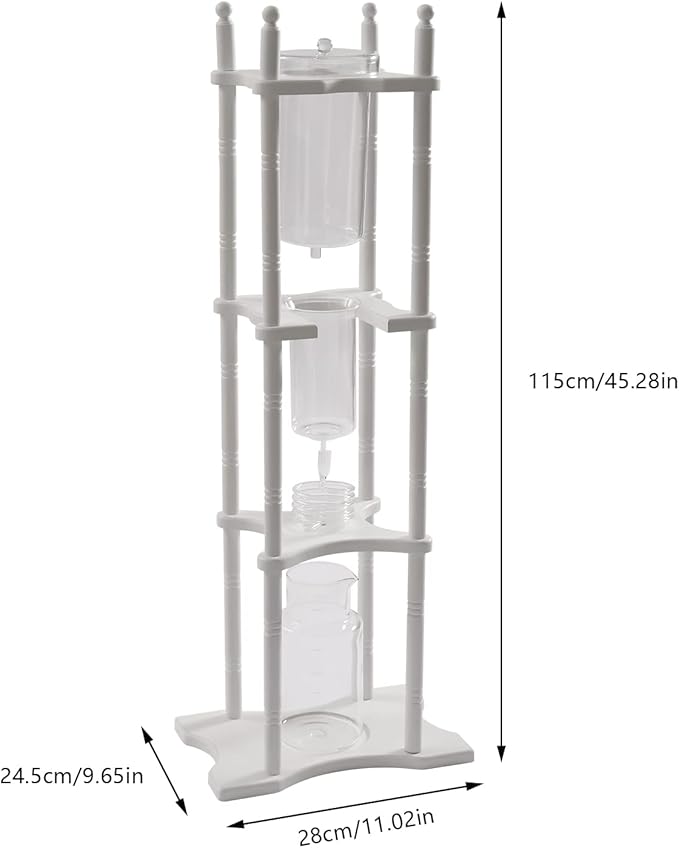 Cold Drip Coffee Maker, 2.5L Large Capacity Cold Brew Coffee Tower, Slow Drip Japanese Cold Brew Maker, with Wood Straight Frame, for Home, Coffee Shop (White)
