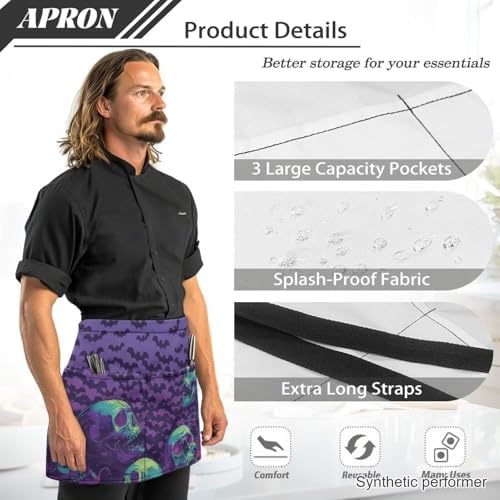 Server Apron with 3 Pockets 13 Inch Short Half Waist Aprons Waterproof Cooking Aprons for Women Men - Image 6