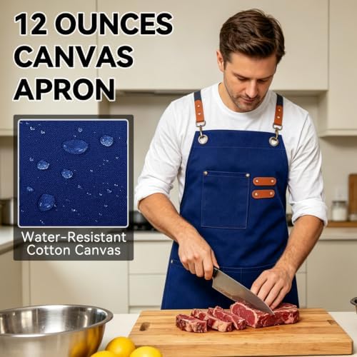NLUS Chef Aprons for Men Women with 4 Pockets, Water Repellent Cotton Canvas Cross Back Apron - Image 7