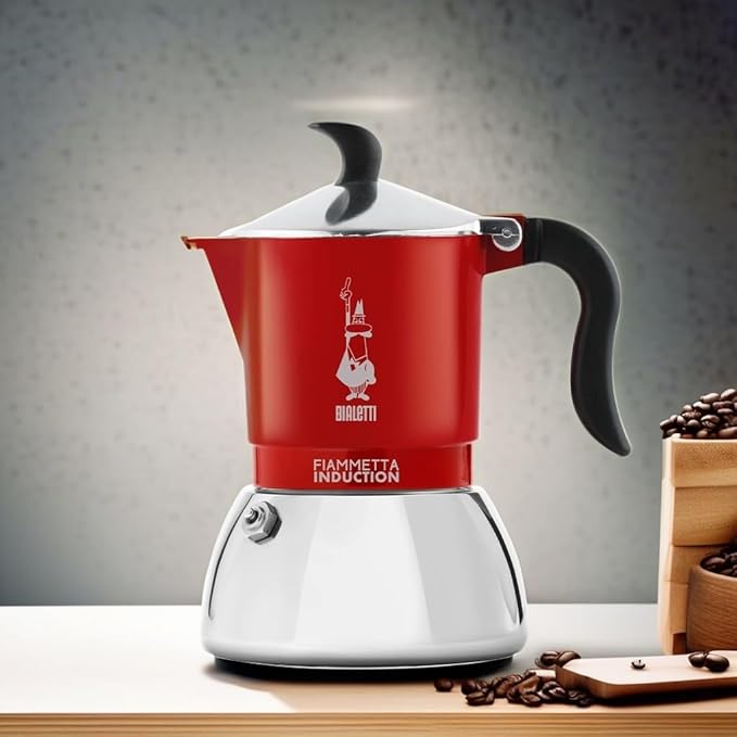 Bialetti Fiammetta Moka Pot – 4 Cup Espresso Maker – Red Italian Stovetop Coffee Maker – Compatible with Induction Hobs