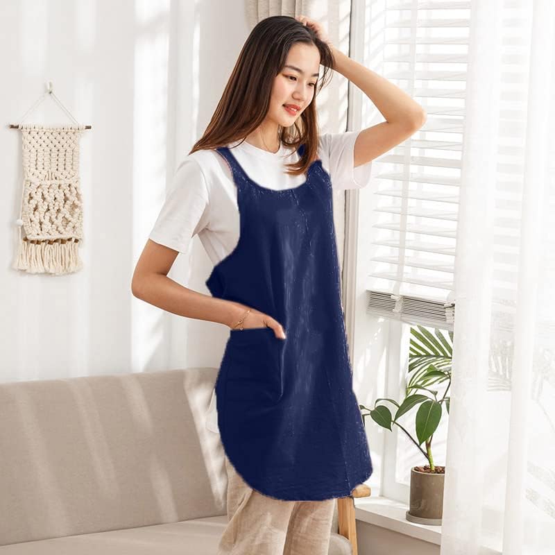 Cotton Cross Back Aprons Solid Color Cooking Kitchen Garden Smock for Women Girls with Pockets - Image 7