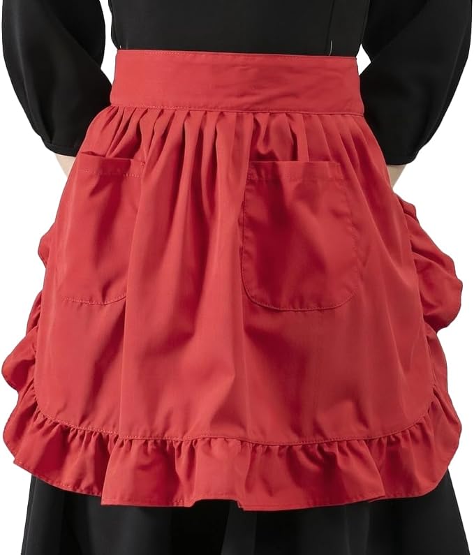 Waist Apron with Pockets Retro Kitchen Cleaning Ruffles Half Apron by LilMents