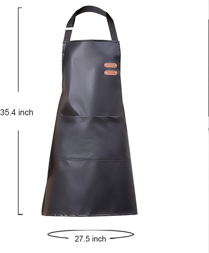 Waterproof Apron Large Pocket PU Material Waterproof Oil-proof Dust-proof Apron Black and Red - Image 9