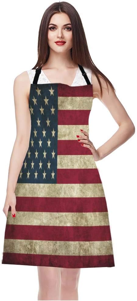 WONDERTIFY Rustic Usa Flag Vintage American Patriotic Us Flgas Apron, Bib Apron with Adjustable Neck for Men Women,Suitable for Home Kitchen Cooking Waitress Chef Grill Bistro Baking BBQ Apron