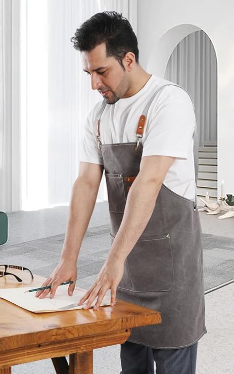Chef Apron Bib Apron with 2 Large Pockets Adjustable Neck Strap Kitchen Apron Cooking Apron Stripes Baking Apron - Image 7