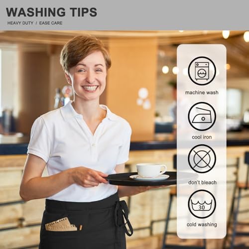 PLOYMONO 12P Black Server Apron with 3 Pockets, Short Waist Waitress Apron | Polyester Short Waiter Apron with 3 Deep Pockets, Great for Restaurant Servers, Bartenders, Hosts, Baristas - Image 7