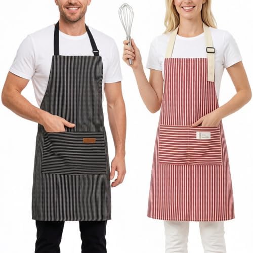 Chef Apron Bib Apron with 2 Large Pockets Adjustable Neck Strap Kitchen Apron Cooking Apron Stripes Baking Apron - Image 7