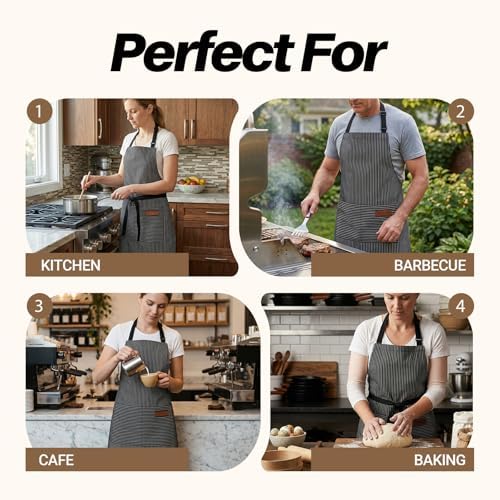 2Pack Adjustable Kitchen Apron for Women Men with 2 Pockets,Cotton-Polyester Blend Bib Aprons for Cooking,Baking - Image 7