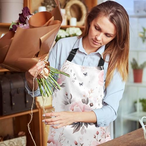 Watercolor Floral Apron for Women Men, Adjustable Apron Cooking Kitchen Chef Apron for Home Kitchen, Baking Gardening BBQ, Coffee House, Restaurant - Image 6